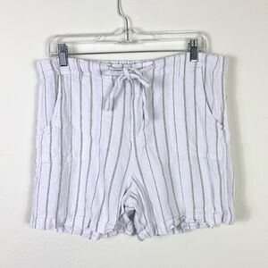 Maran White & Tan Striped Linen Blend Beachy Shorts